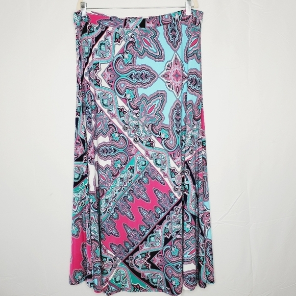 Chico's Paisley Scarf Print Maxi Skirt Size 3 US XL/16 Stretch Pull-on Floral - Picture 11 of 11